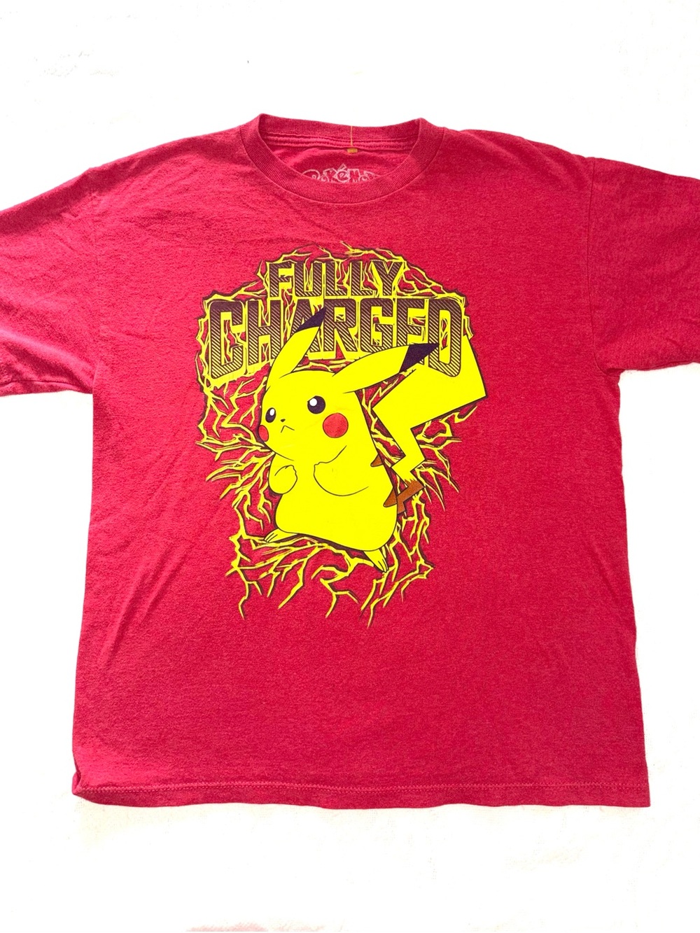 Pokemon Red Short Sleeve Tee with Yellow Pikachu Graphic